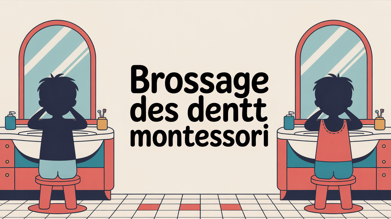 Enfant apprend à se brosser les dents Montessori dans salle de bain adaptée