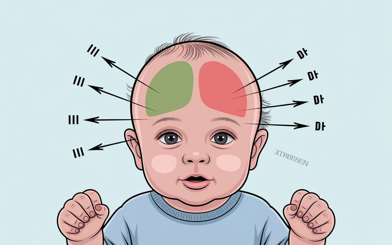 Casque plagiocéphalie avant après diagramme crâne bébé correction