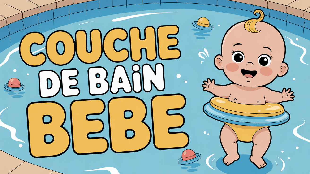 Bébé avec couche de bain bébé au bord d'une piscine