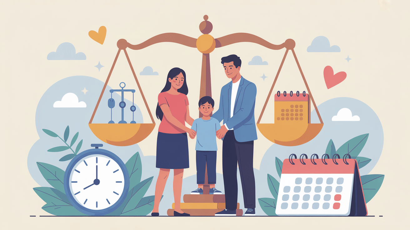 Illustration droit de visite horaires non respectés famille balance justice