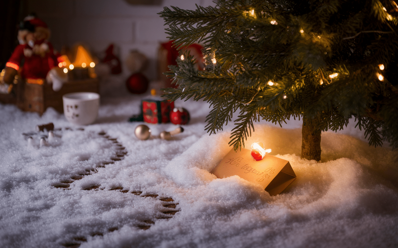 Lettre lutin farceur à imprimer sous sapin Noël