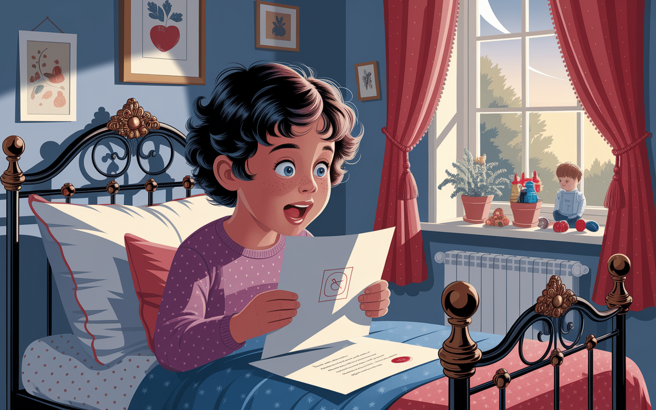 Enfant découvre lettre lutin farceur matin