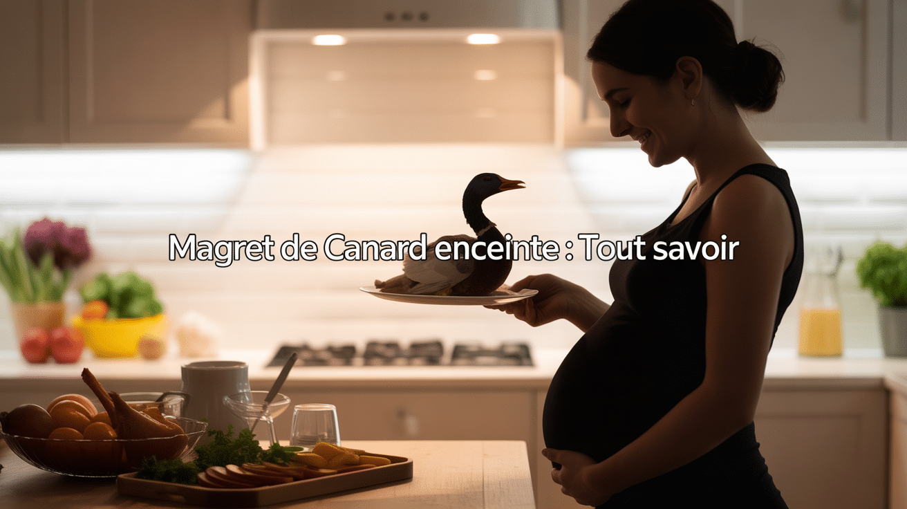 Femme enceinte avec magret de canard bien cuit cuisine moderne