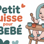 bébé avec petit suisse dans chaise haute