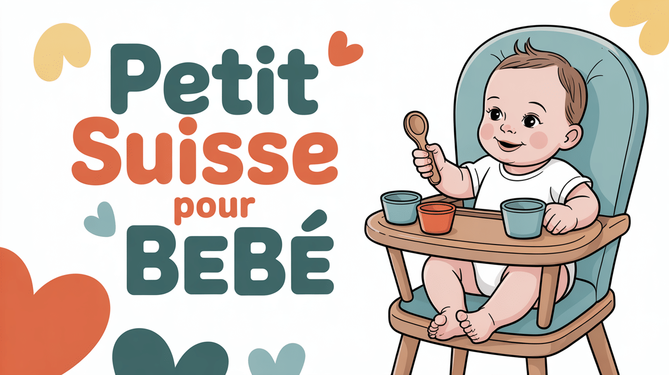 bébé avec petit suisse dans chaise haute
