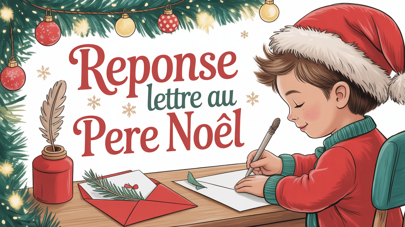 Enfant écrit réponse lettre au père noel à un bureau décoré