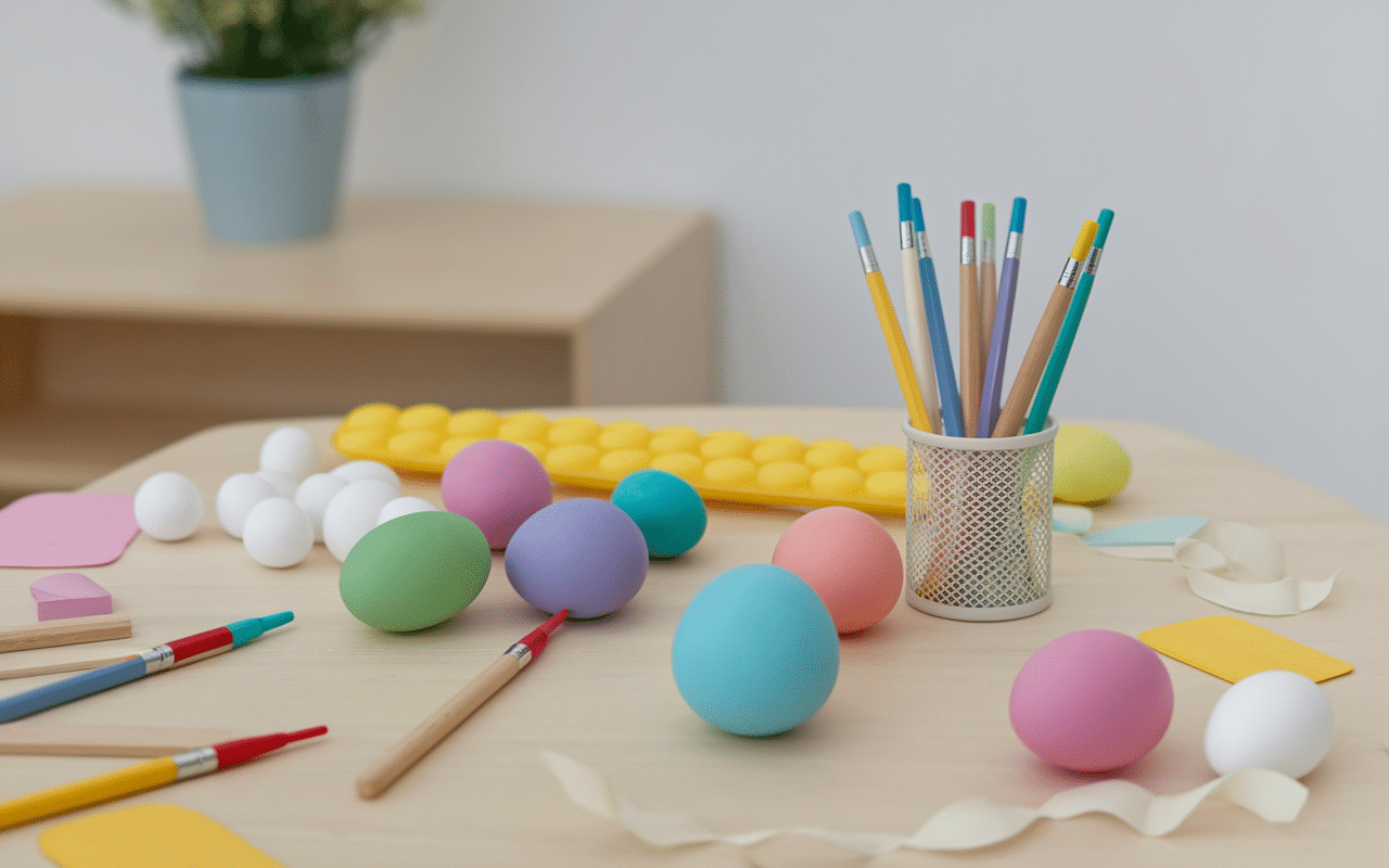 activité creche paques bricolage œufs gommettes créatif