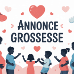 Illustration annonce grossesse famille heureuse silhouettes femme enceinte