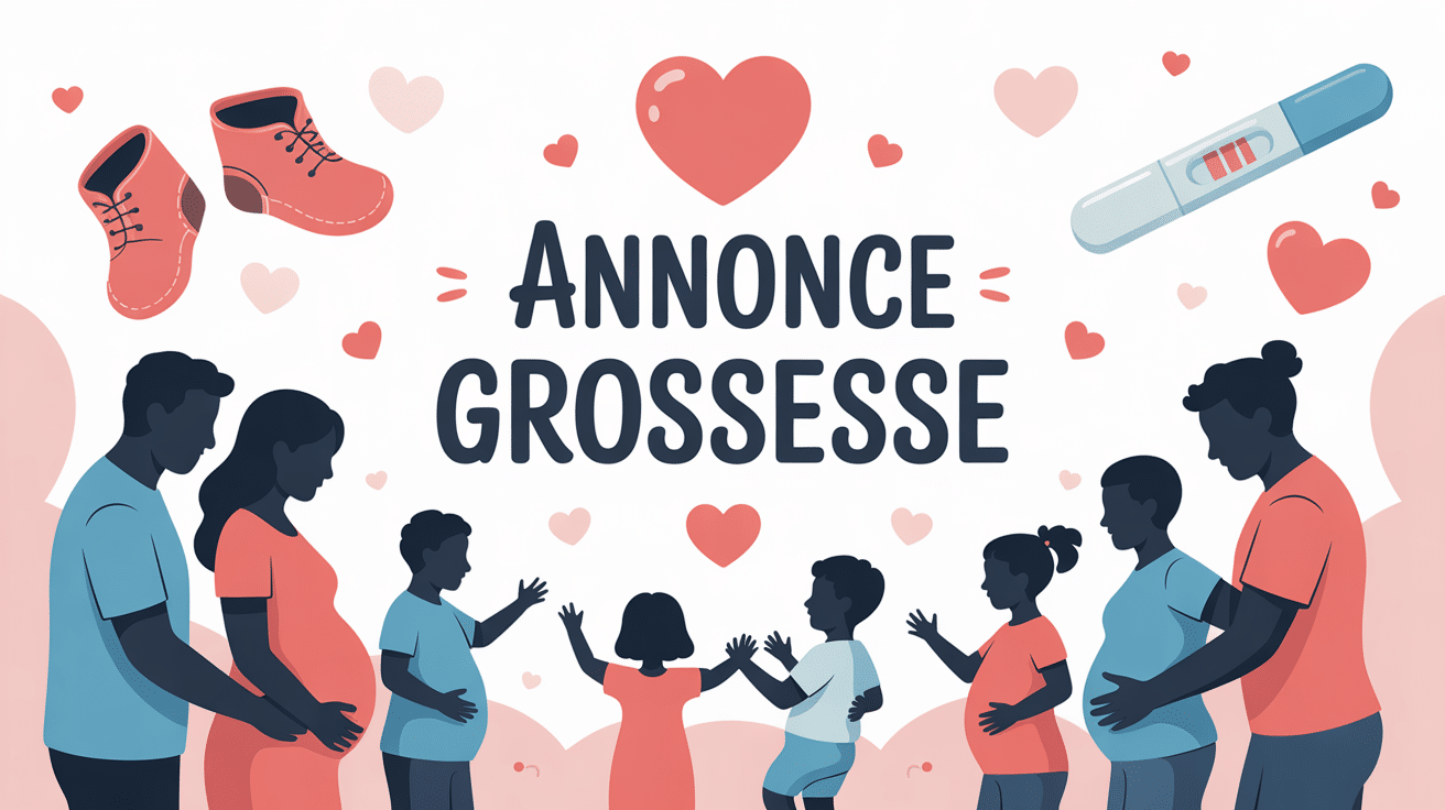 Illustration annonce grossesse famille heureuse silhouettes femme enceinte