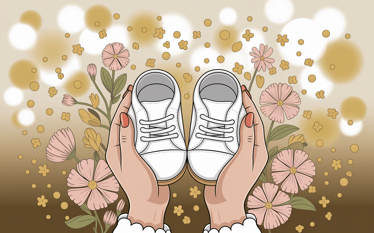 Annonce grossesse chaussons bébé mains objets symboliques