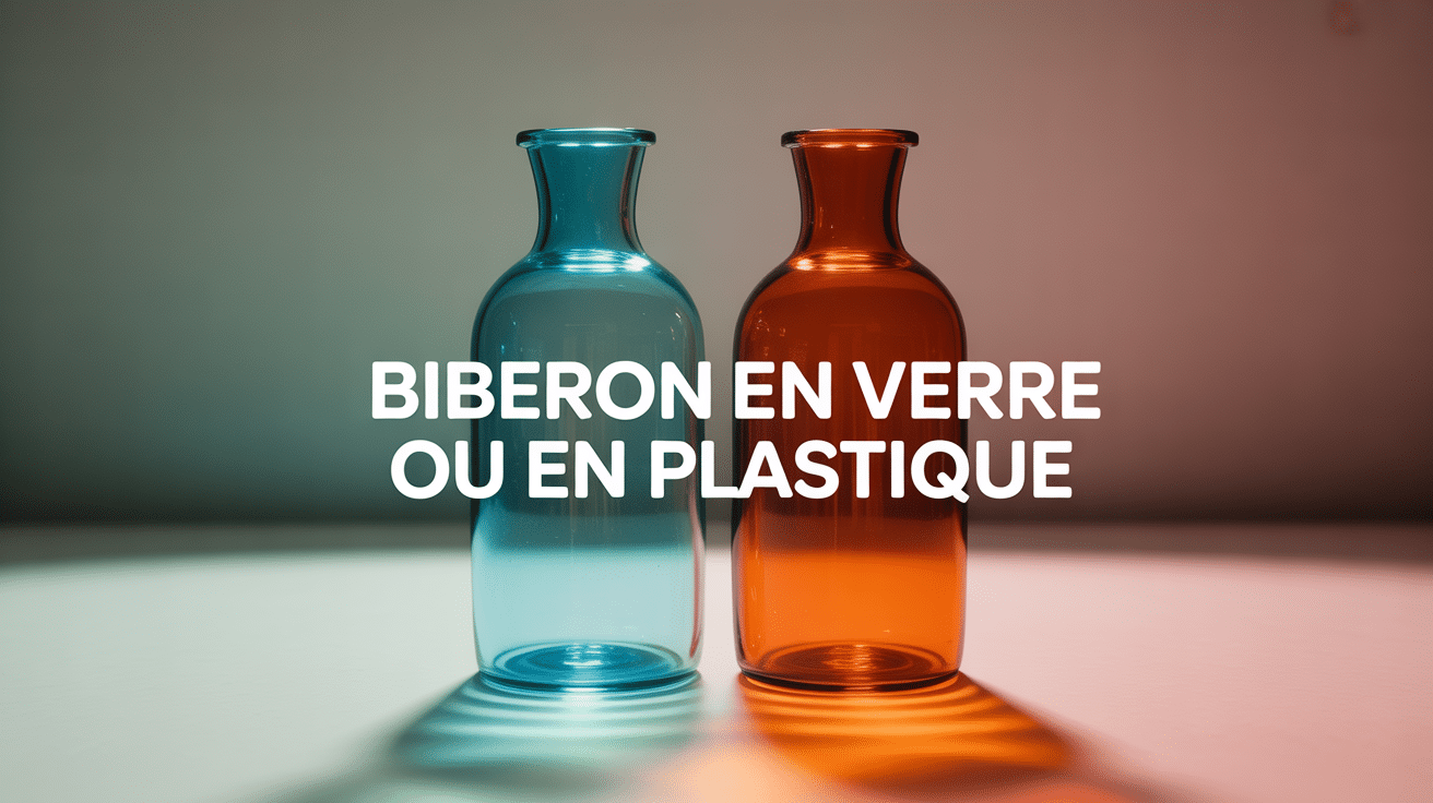 Comparatif biberon en verre ou en plastique sur fond neutre