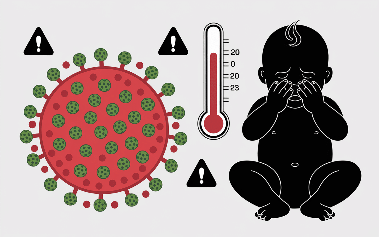 Biberon sale avec germes, bébé malade, fièvre, danger