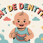 bébé gant de dentition souriant illustration pastel
