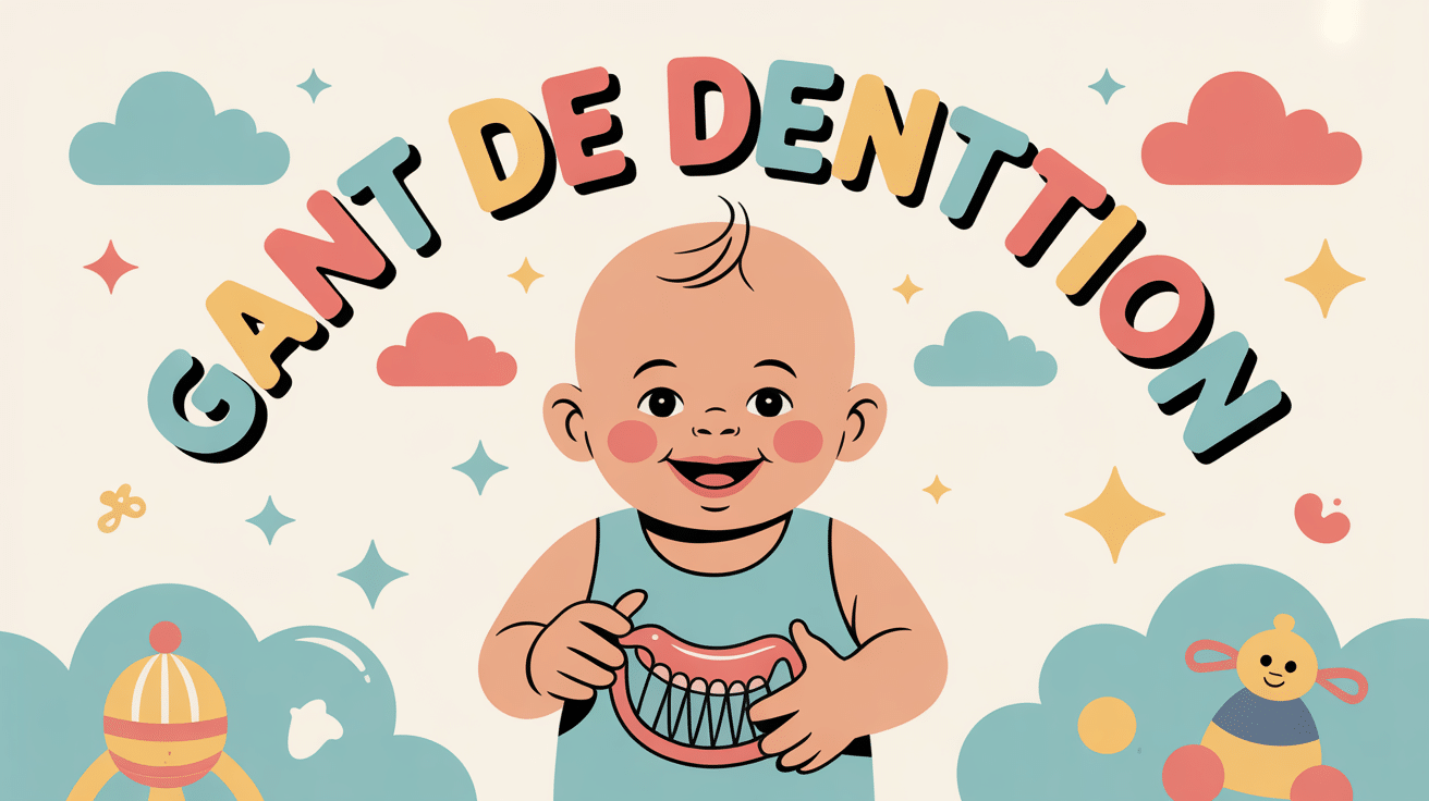 bébé gant de dentition souriant illustration pastel