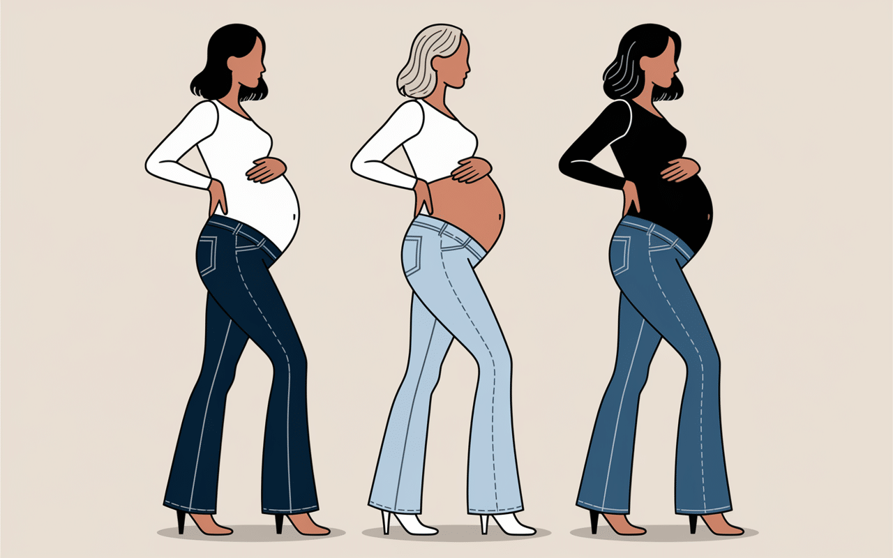 Silhouettes femmes enceintes en jeans de grossesse slim bootcut droit