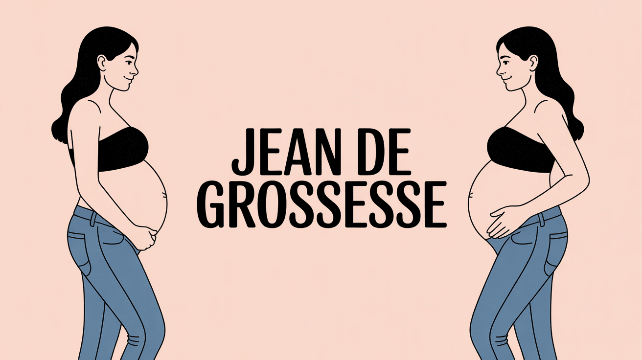 Femme enceinte en jean de grossesse bleu foncé avec bandeau stretch