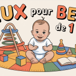 jeux bébé 1 an illustration tapis éveil cubes bois anneaux