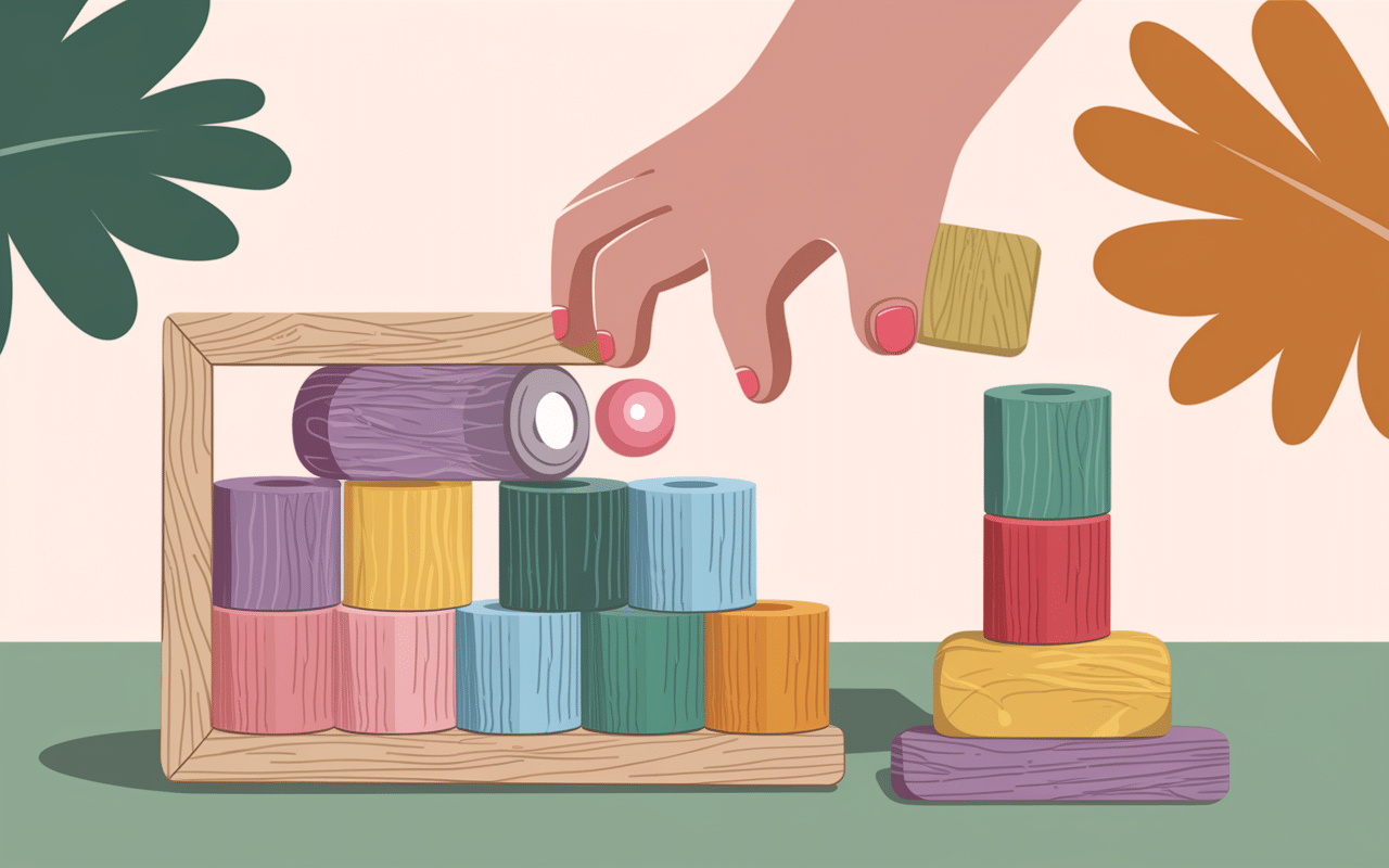 Main enfant jeux montessori 3 ans cylindres perles