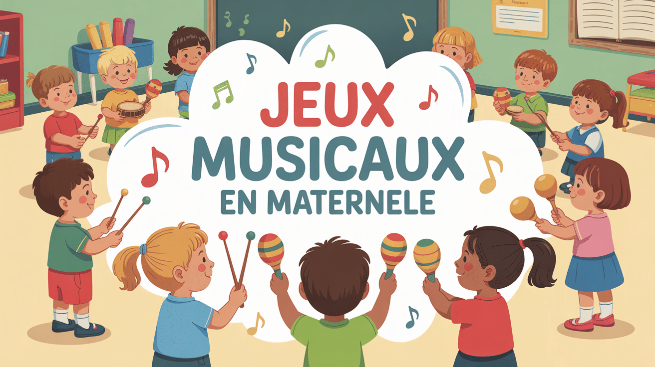 Enfants en cercle instruments classe jeux musicaux maternelle