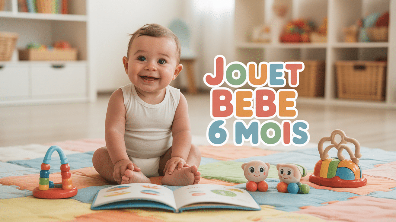 bébé 6 mois sur tapis d'éveil avec jouet bébé 6 mois