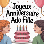 image joyeux anniversaire ado fille avec gâteau et ballons