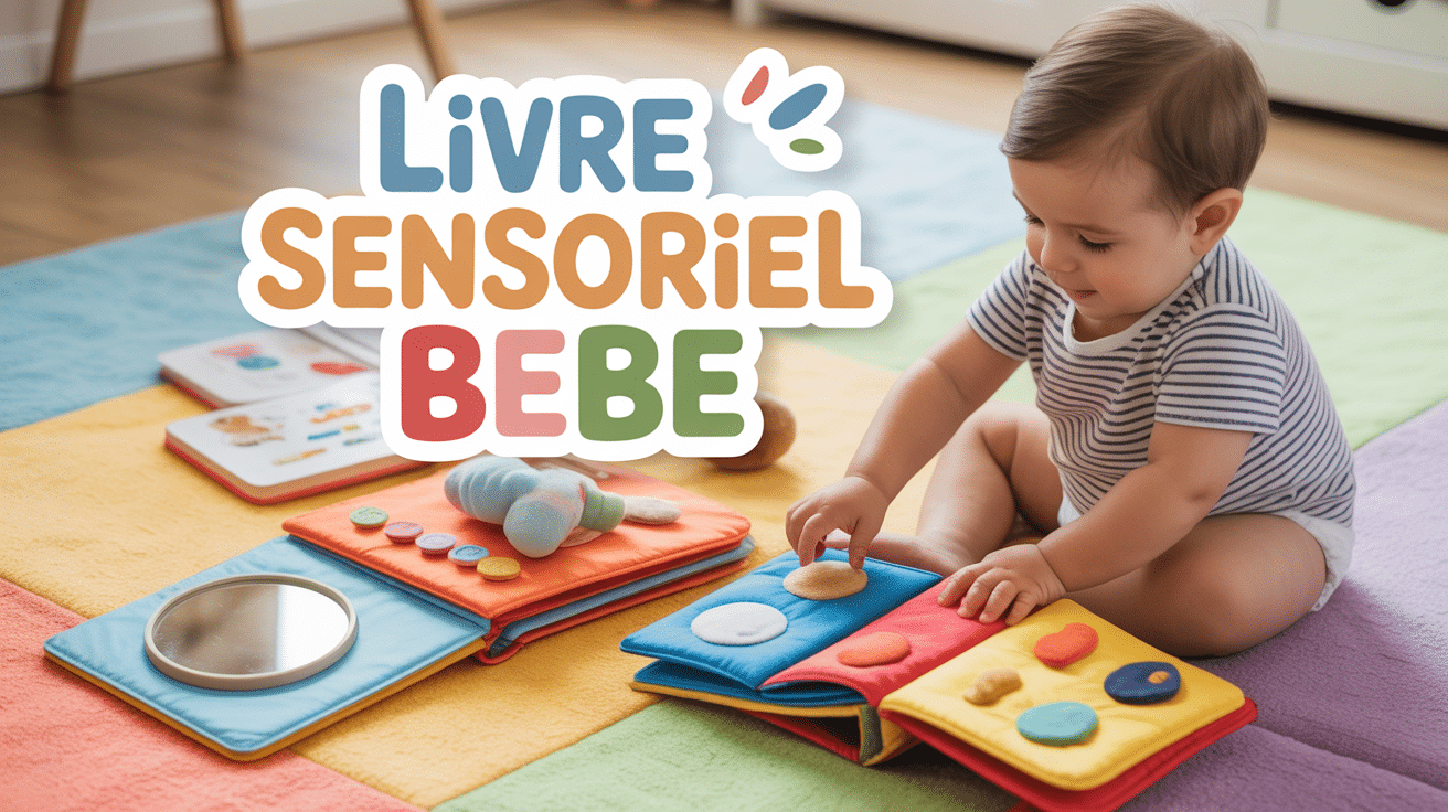 bébé découvrant livre sensoriel bébé sur tapis avec textures
