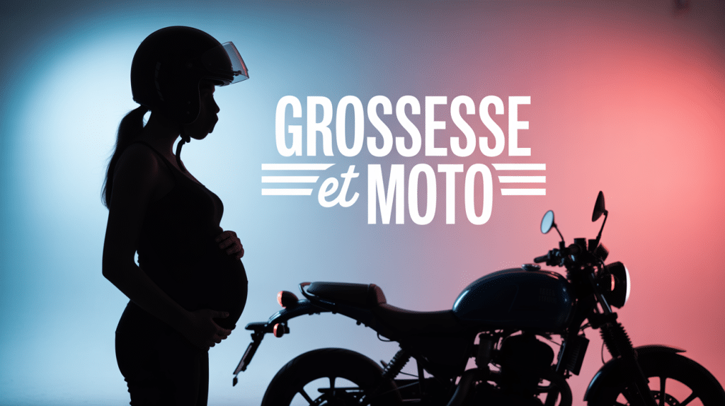 femme enceinte à côté d'une moto avec casque
