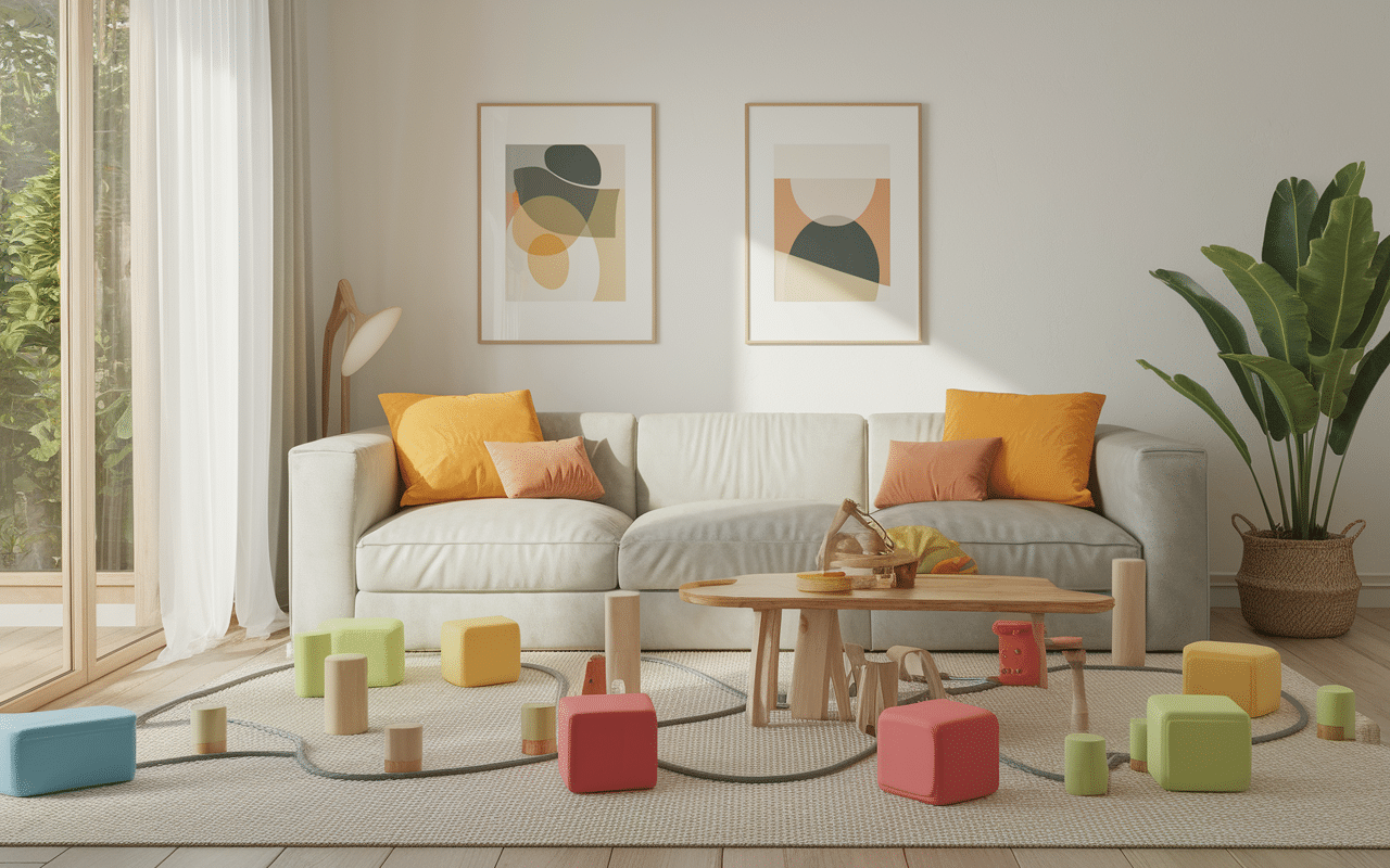 Parcours motricité bébé sécurisé à la maison coussins et tapis