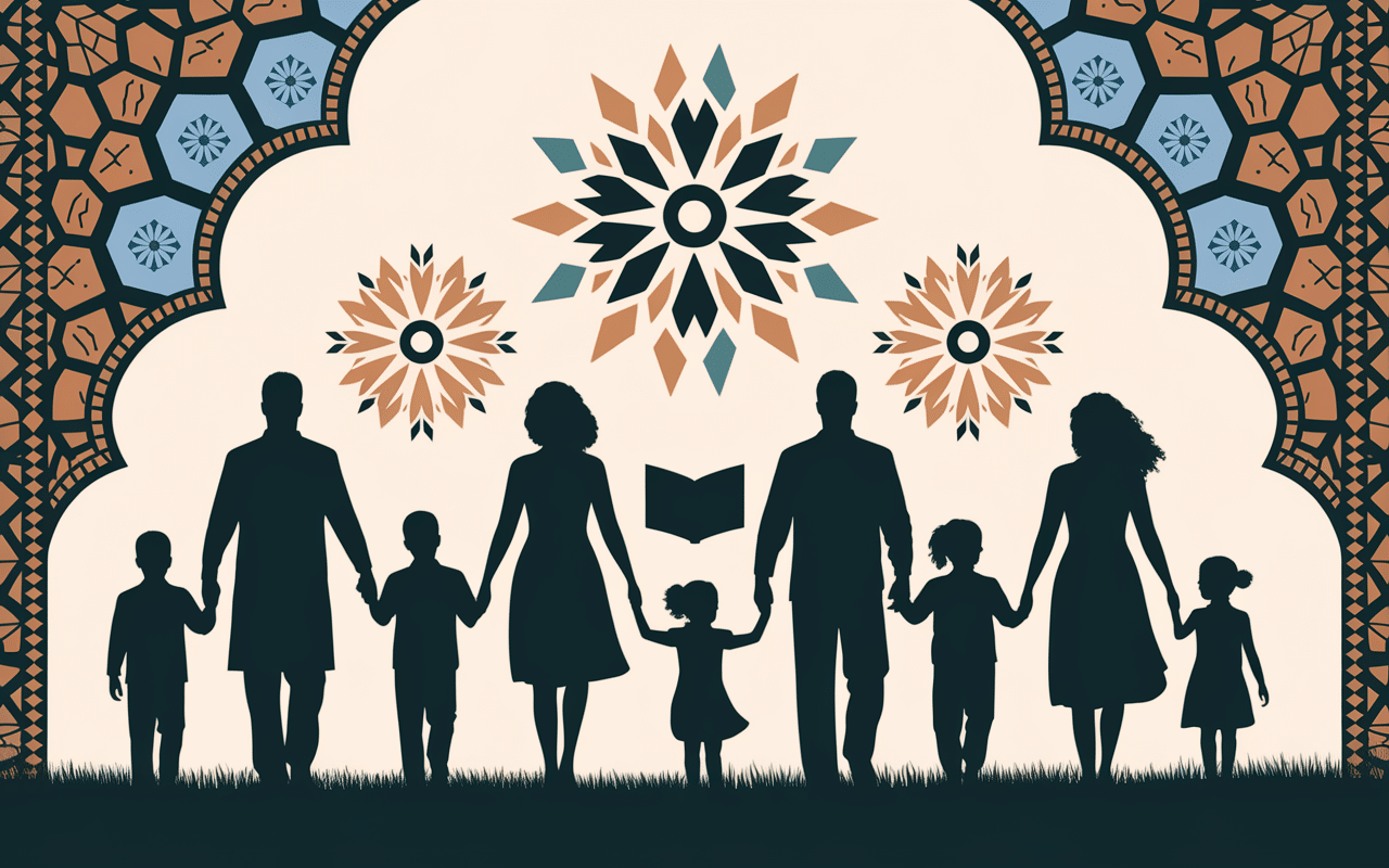 Illustration famille transmettant livre motifs kabyles prenom kabyl garcon