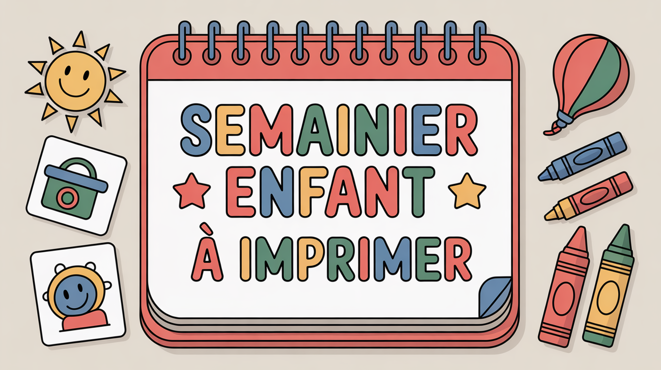 Semainier enfant à imprimer illustré cases colorées pictogrammes