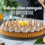 tarte citron meringuée enceinte sur plan de travail