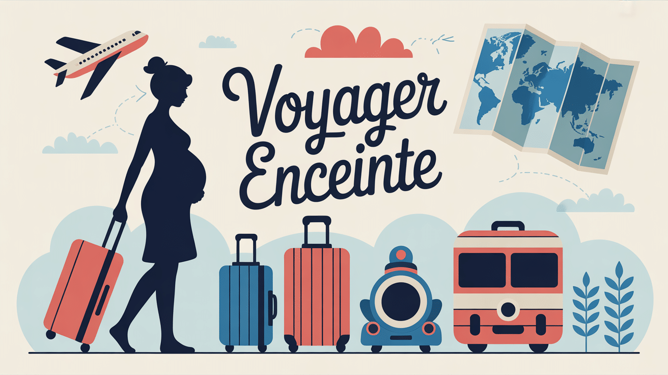 Voyage femme enceinte stylisée avec éléments voyage