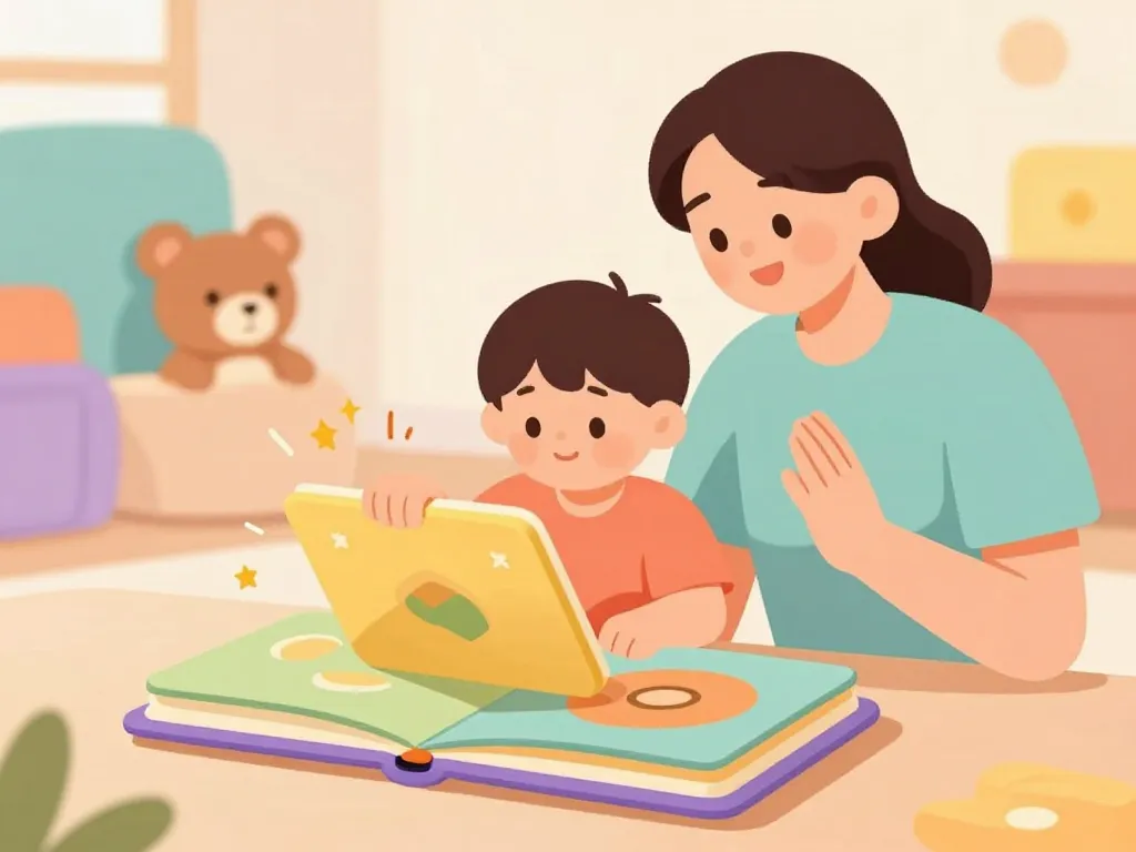 Parent et enfant jouent avec cache cache T'choupi