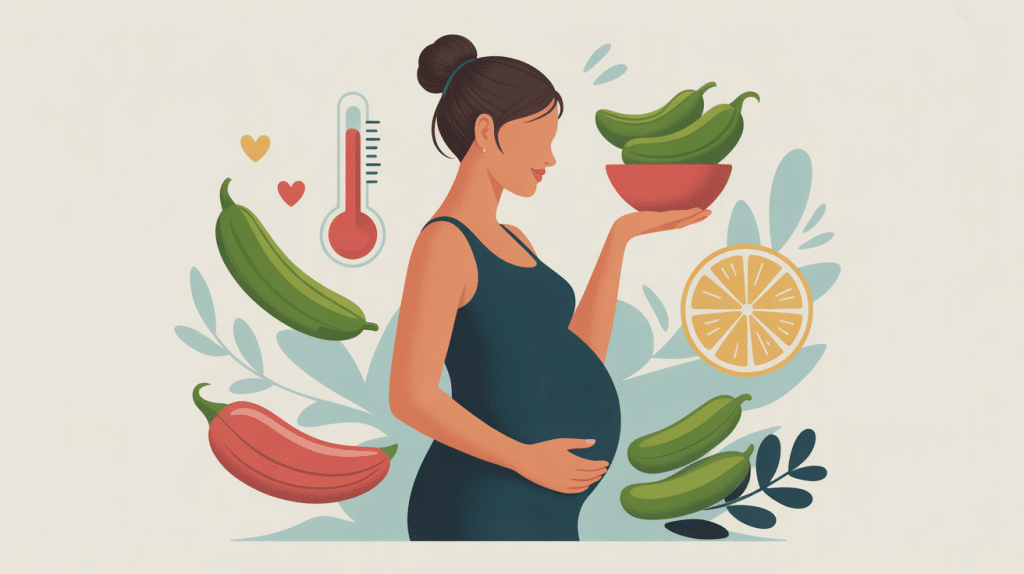 Illustration cornichon enceinte, bocal sûr et modération sel
