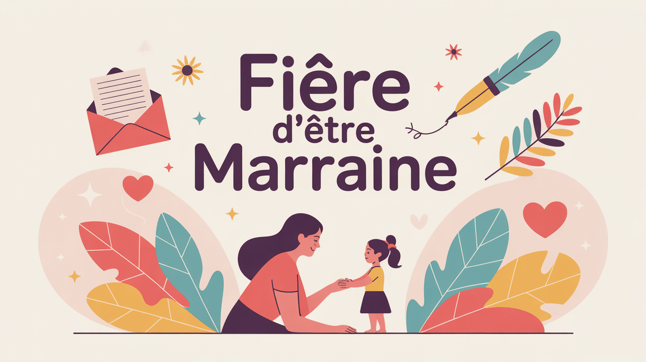 Fière d'être marraine texte, scène marraine et filleul, style pastel