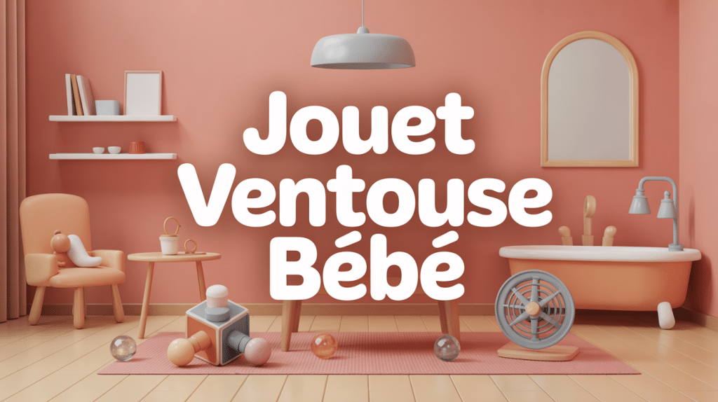 Illustration jouet ventouse bebe sur chaise haute table et bain