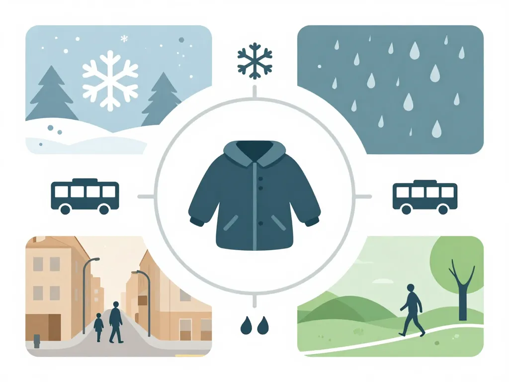 Schéma manteau de portage selon hiver mi-saison urbain balade