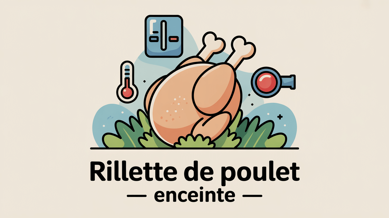 Illustration rillette de poulet enceinte, bocal scellé et icônes sécurité