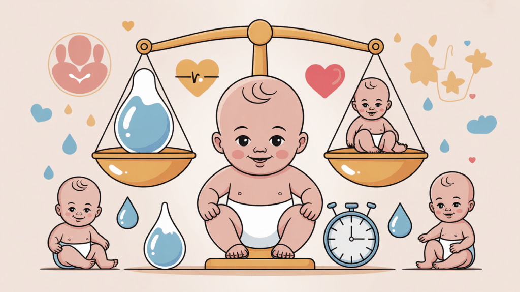 illustration biberon sur balance tableau quantité lait bébé poids