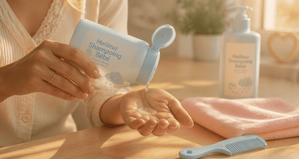 Meilleur shampoing pour bebe sur table en bois