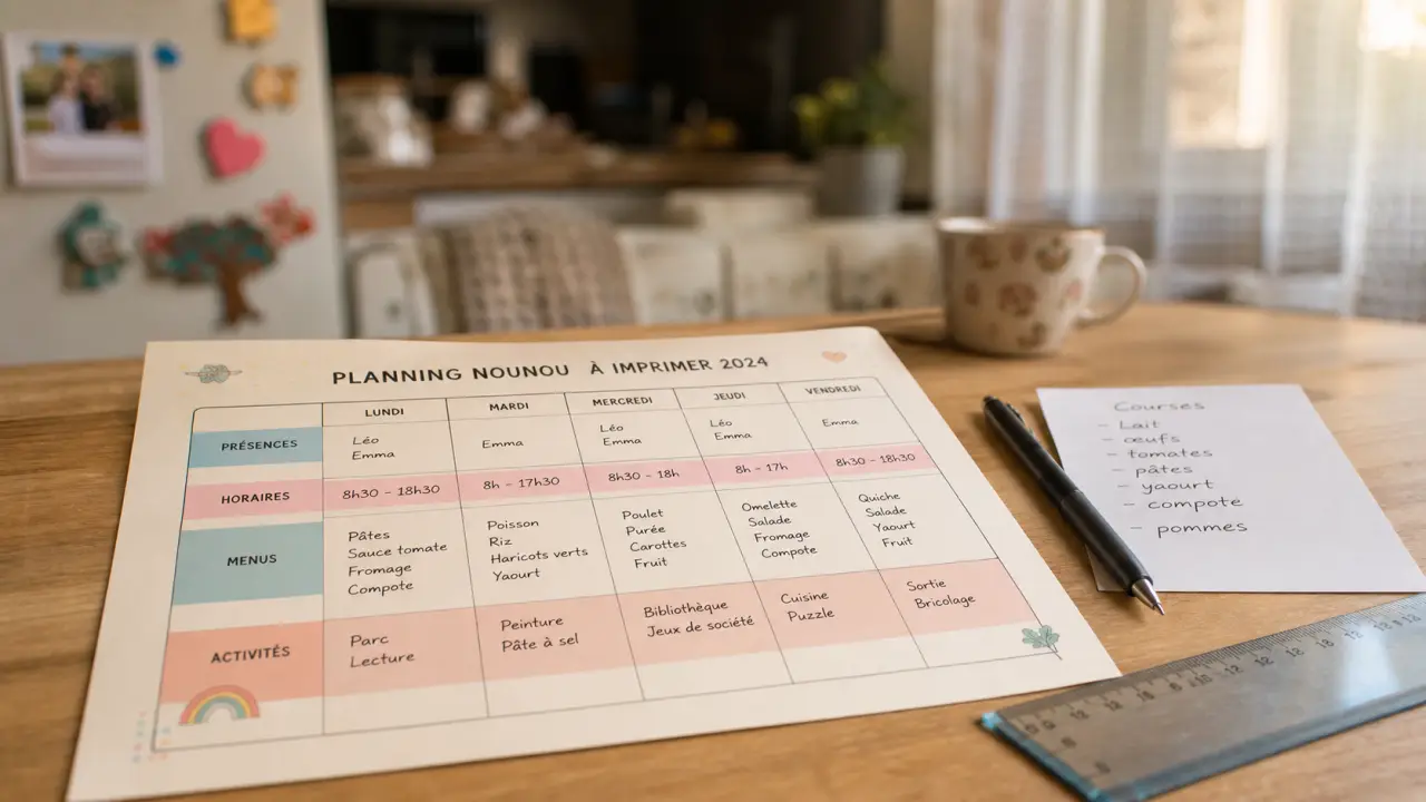 Planning nounou à imprimer 2024, modèle à imprimer pour organiser les journées sans stress