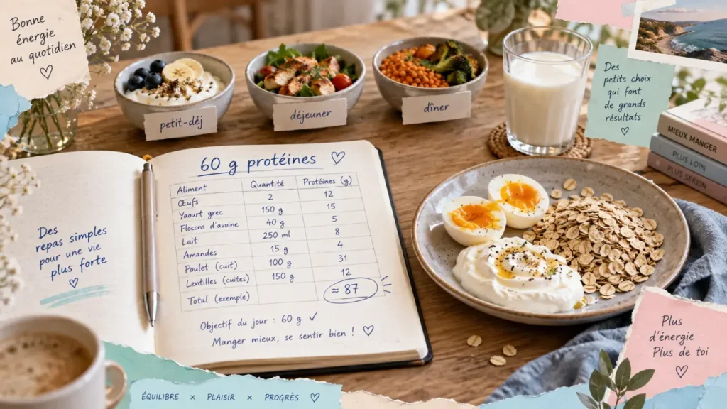 Atteindre 60 g de protéines par jour sans compléments, avec trois repas simples