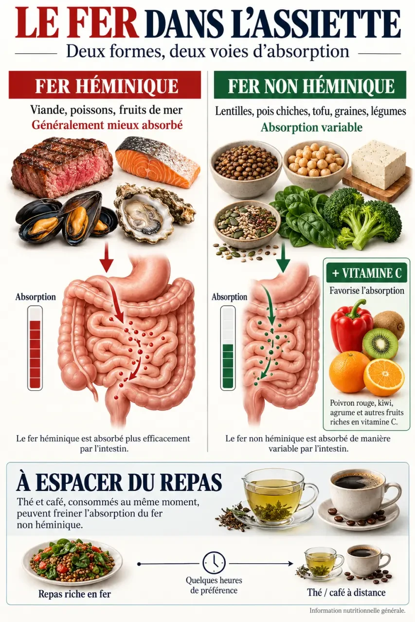 Aliment riche en fer et absorption du fer héminique et non héminique